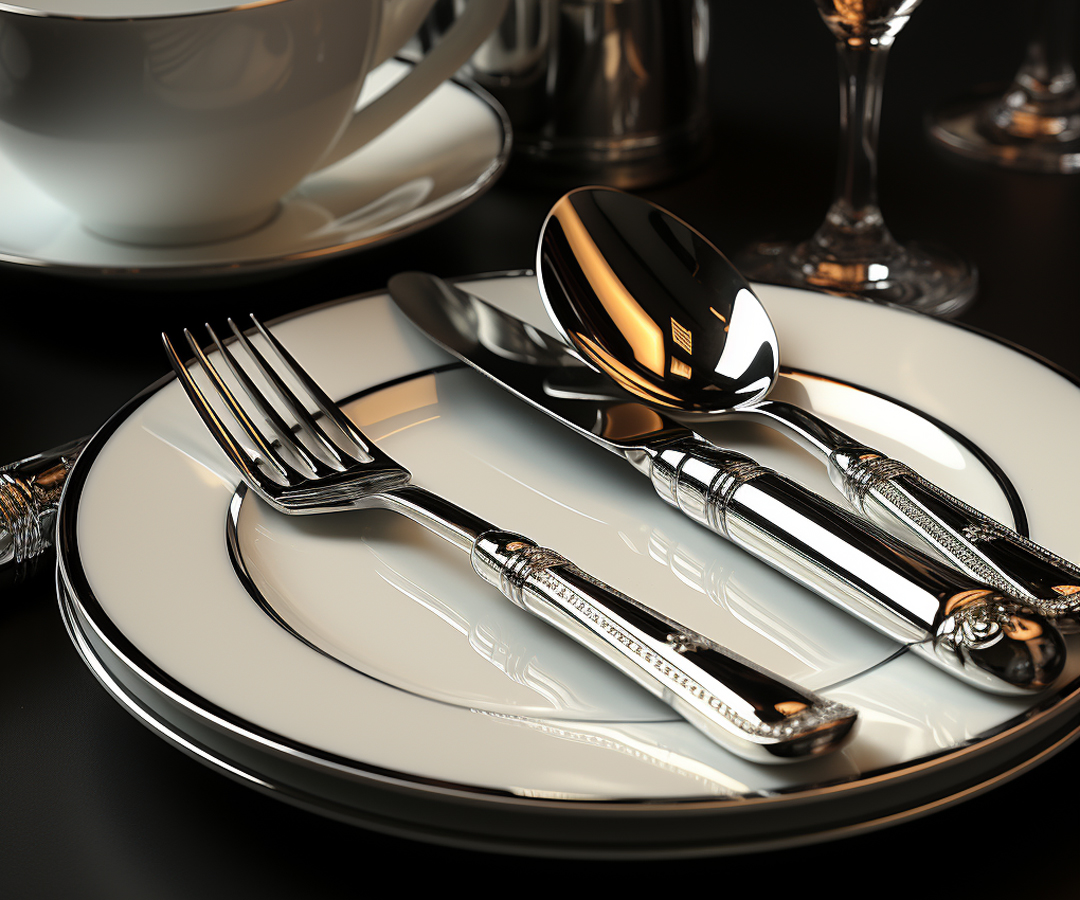 knives, forks, and spoons.